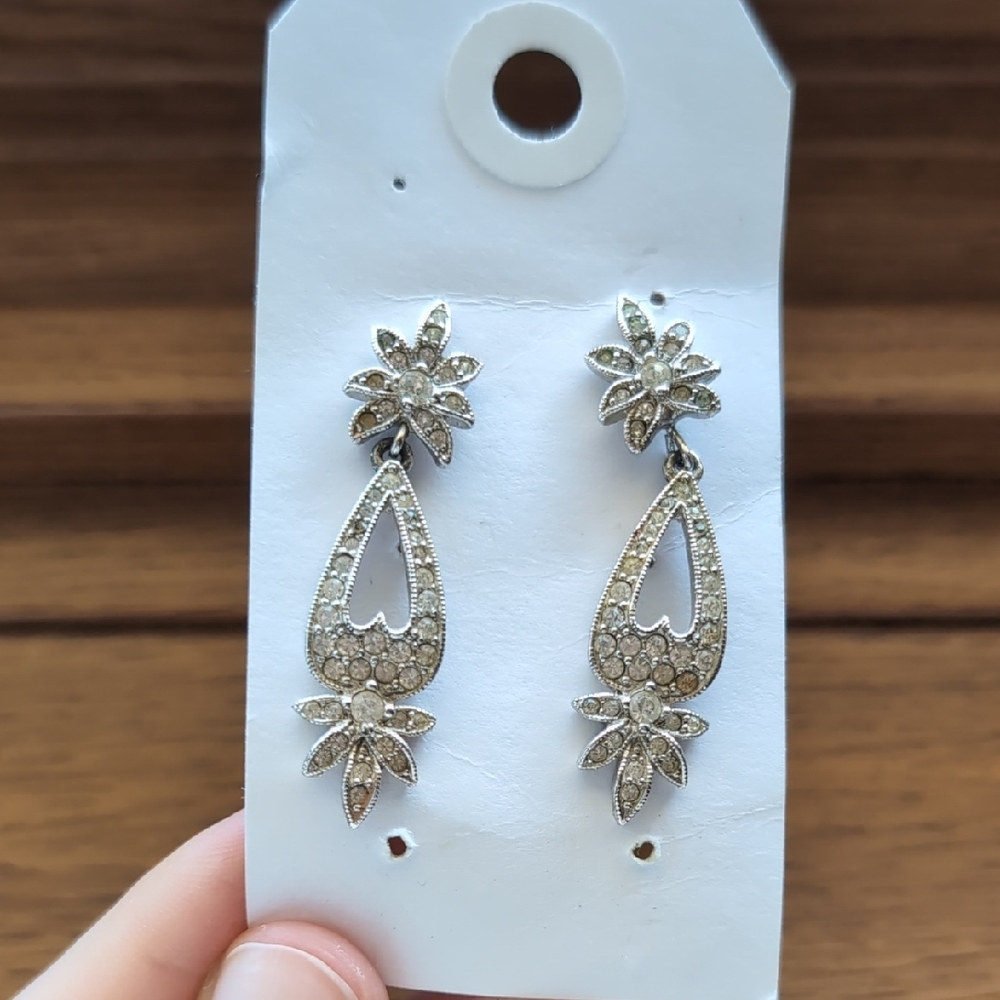 Silver Floral Drop Earrings - Elegant Women’s Jewelry - Picture 3 of 4